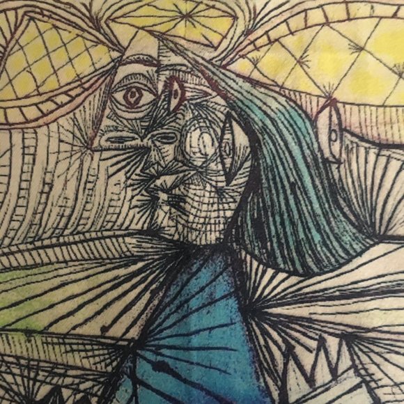 Cubist Abstract Art Line Drawing Flannel Buttoned Wrap Shawl Poncho Scarf - Picture 13 of 16